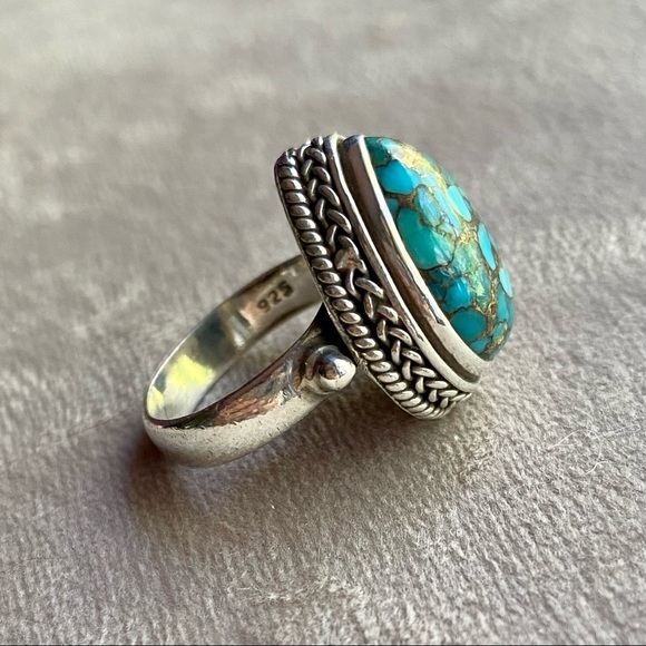 Blue Turquoise Copper Sterling Silver Ring Size 7 - Picture 9 of 10